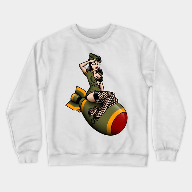 OldSalt/Salty-Dog American Traditional Patriotic Atomic Bomb Belle Pin-up Girl Crewneck Sweatshirt by OldSalt